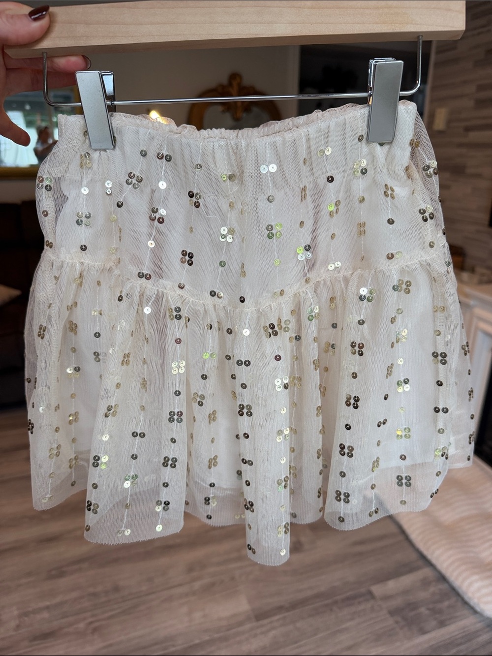 H&M Ivory/Gold Sequin Tiered Skirt